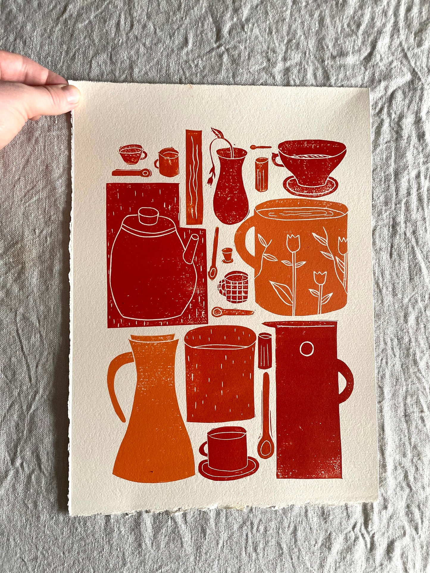 Hyggelig med kaffe - flere farger - Originalt linosnitt