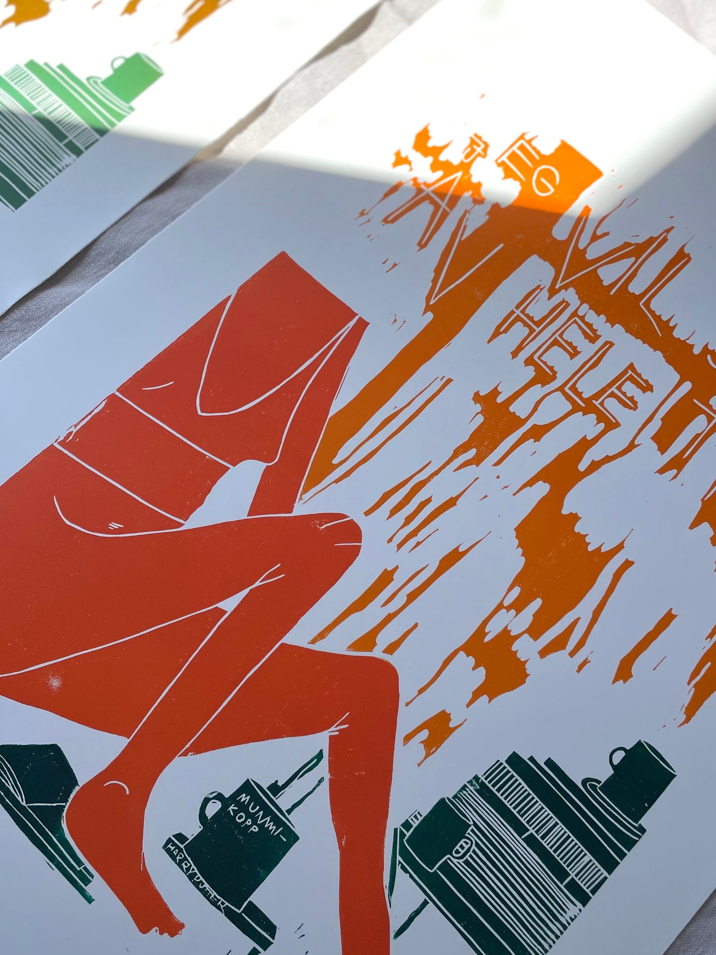 Slappe av - burgunder/brun/oransje - originalt linotrykk