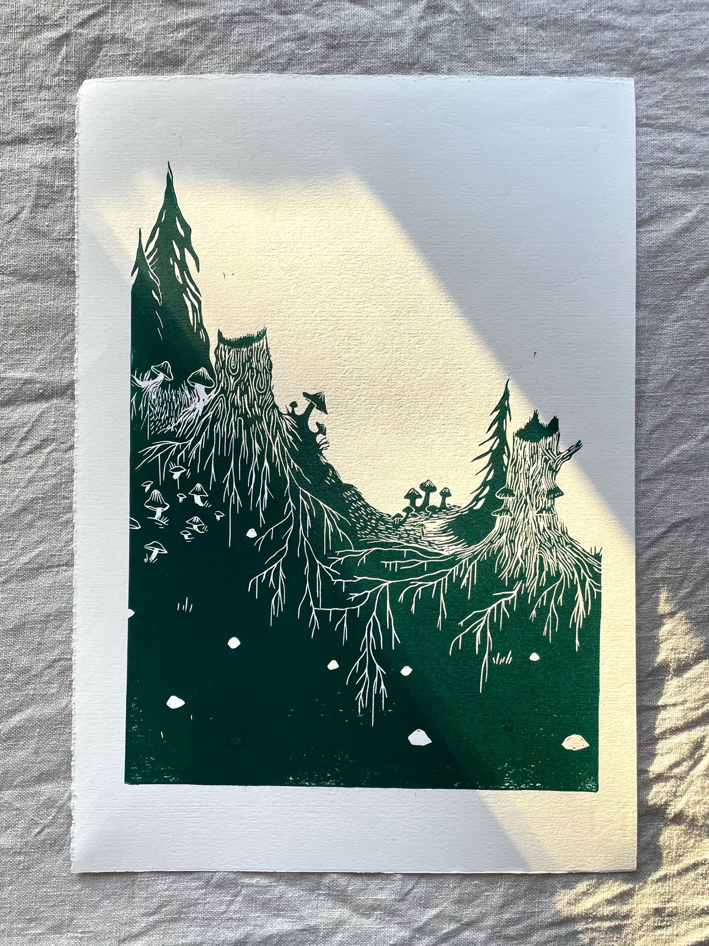 Rotfast - flere farger - Originalt linosnitt