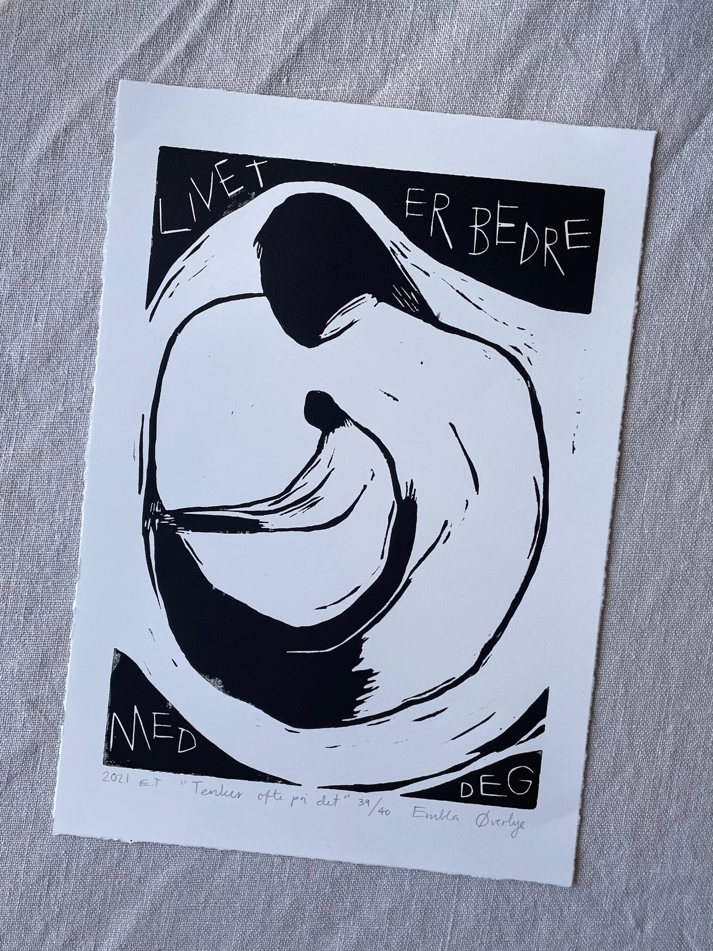 Tenker ofte på det - blå/svart - Originalt linosnitt