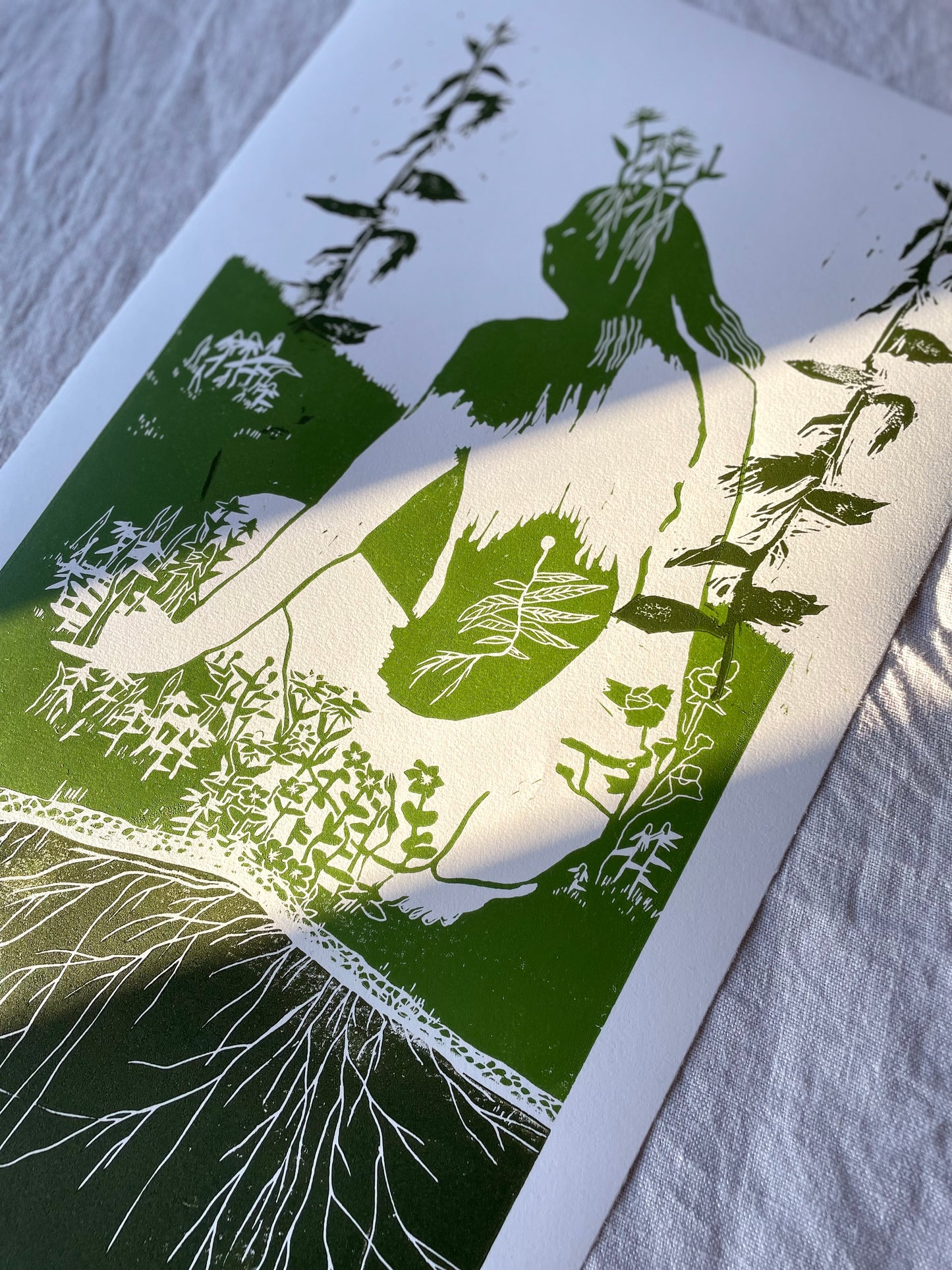 Girl of Growth- grønntoner - originalt linosnitt