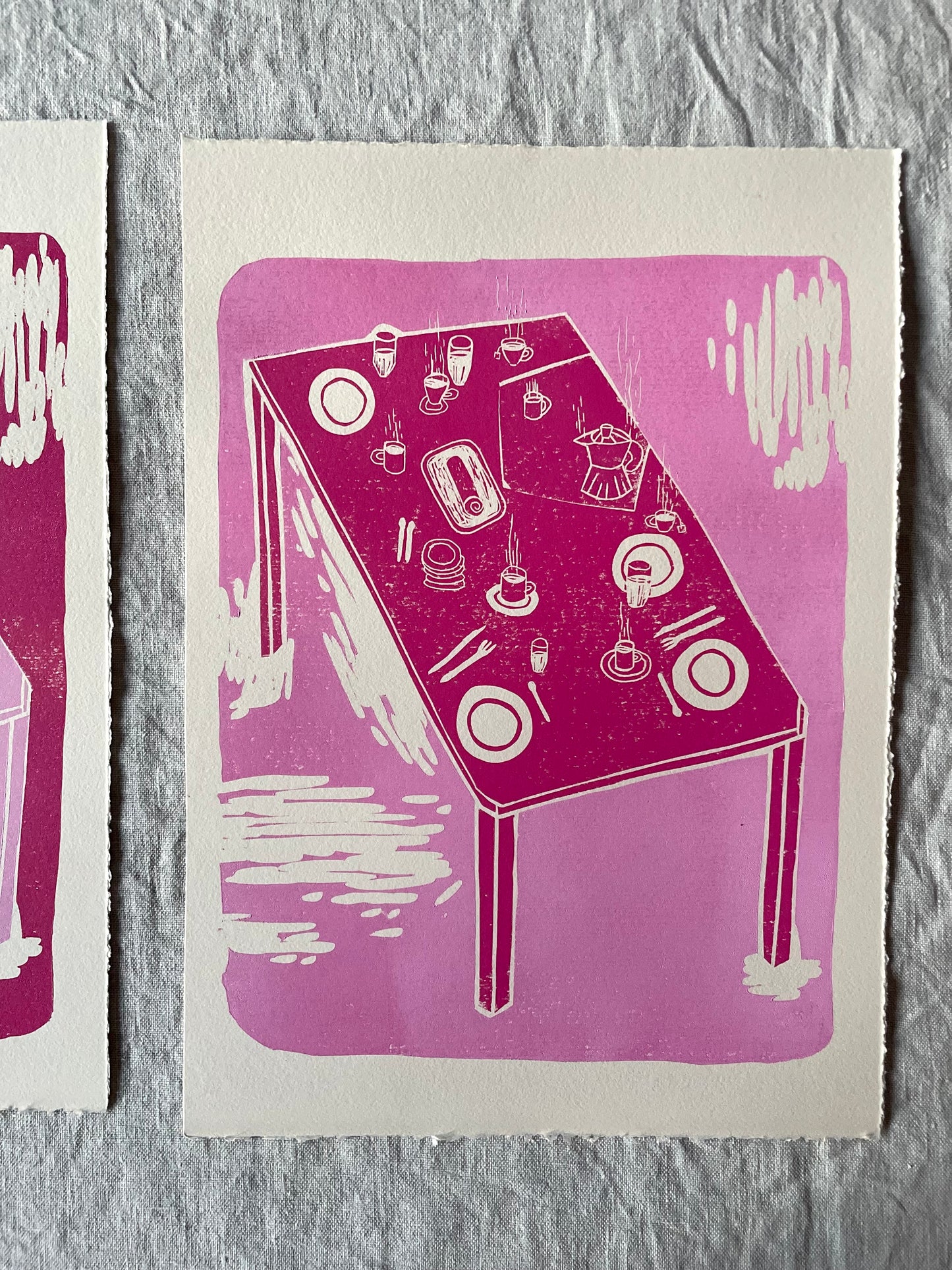Rullekake - rosa/oransje - Originalt linosnitt