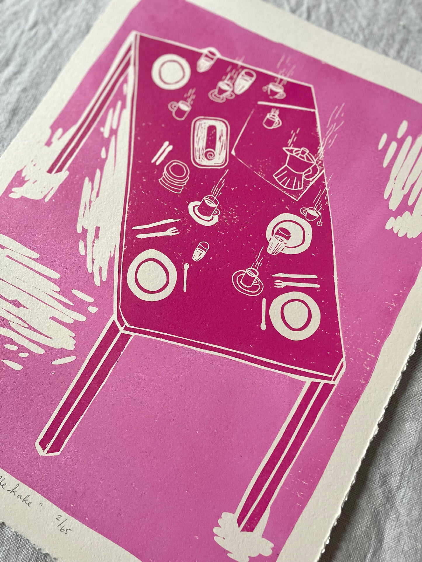 Rullekake - rosa/oransje - Originalt linosnitt