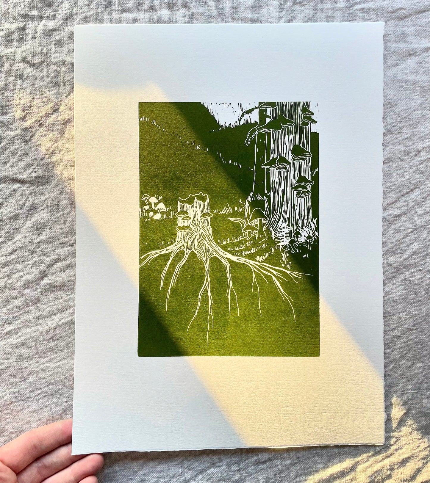 Høst - rosa/svart - Originalt linosnitt