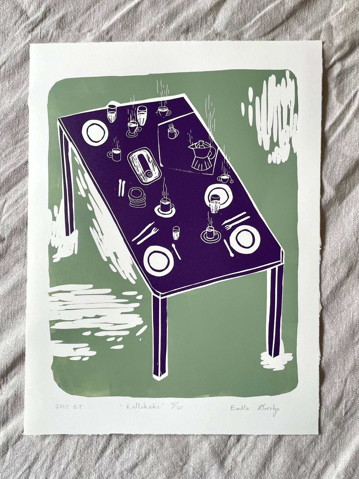 Rullekake - rosa/oransje - Originalt linosnitt
