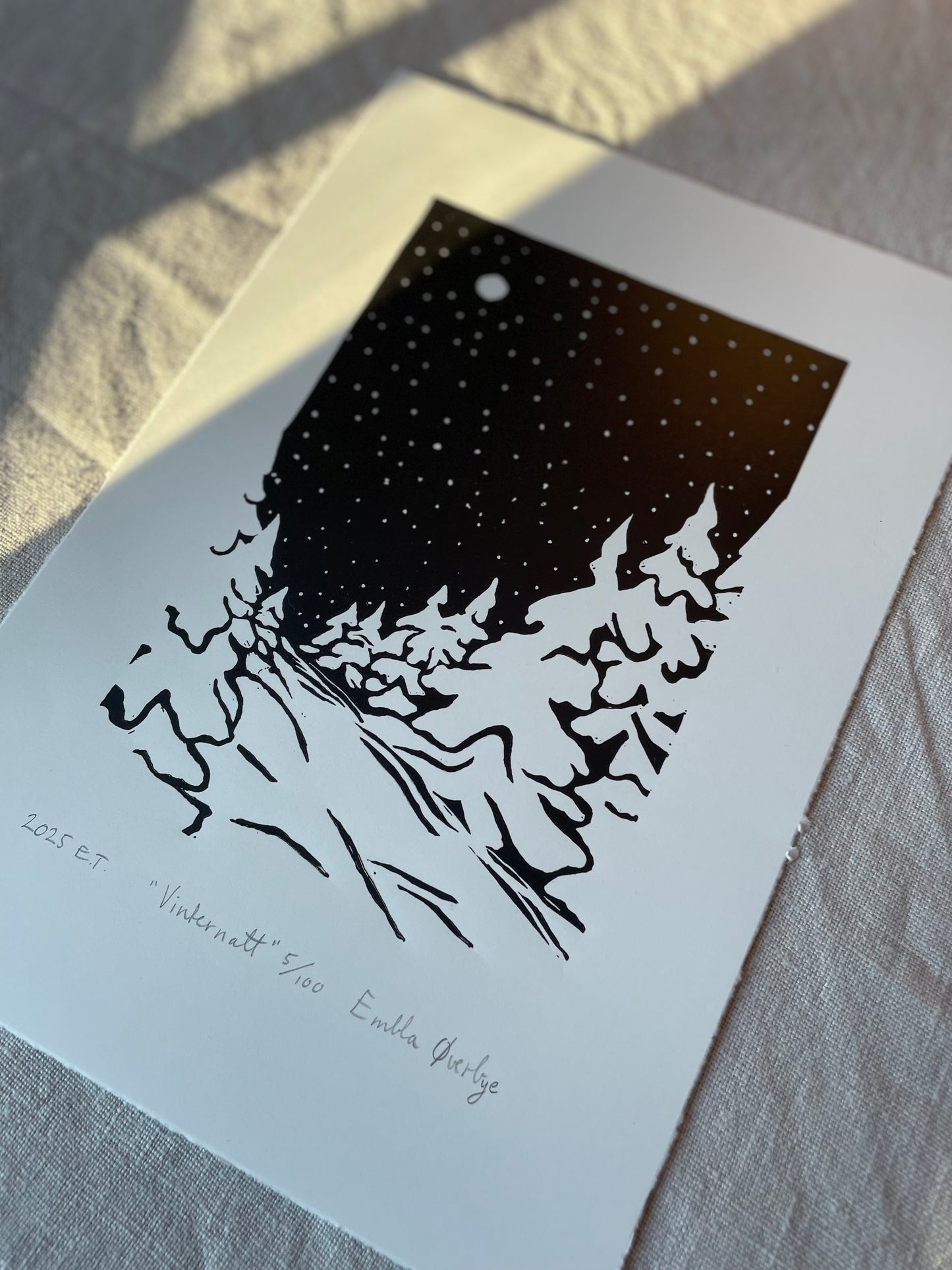 Vinternatt - Originalt linosnitt