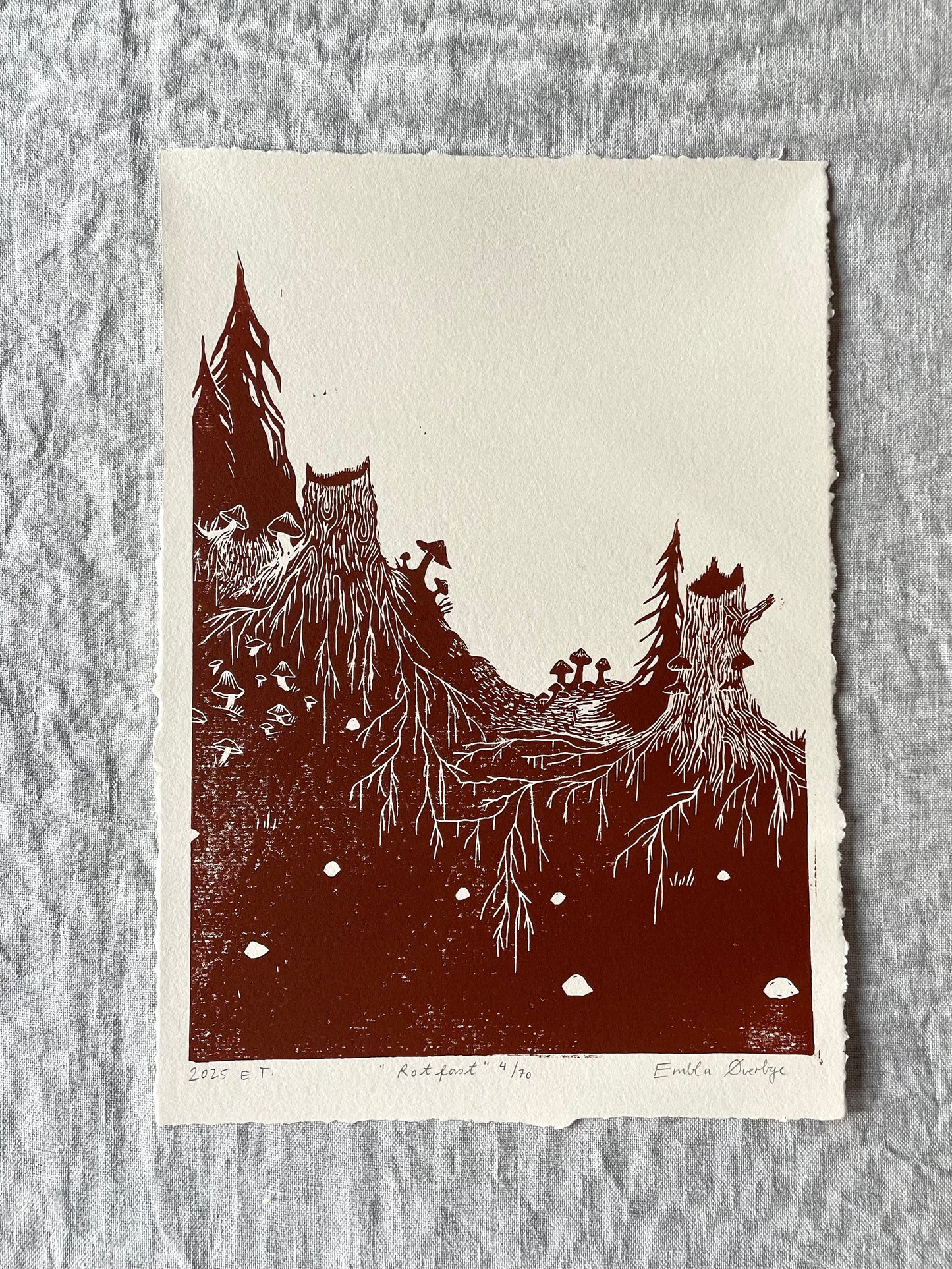 Rotfast - flere farger - Originalt linosnitt