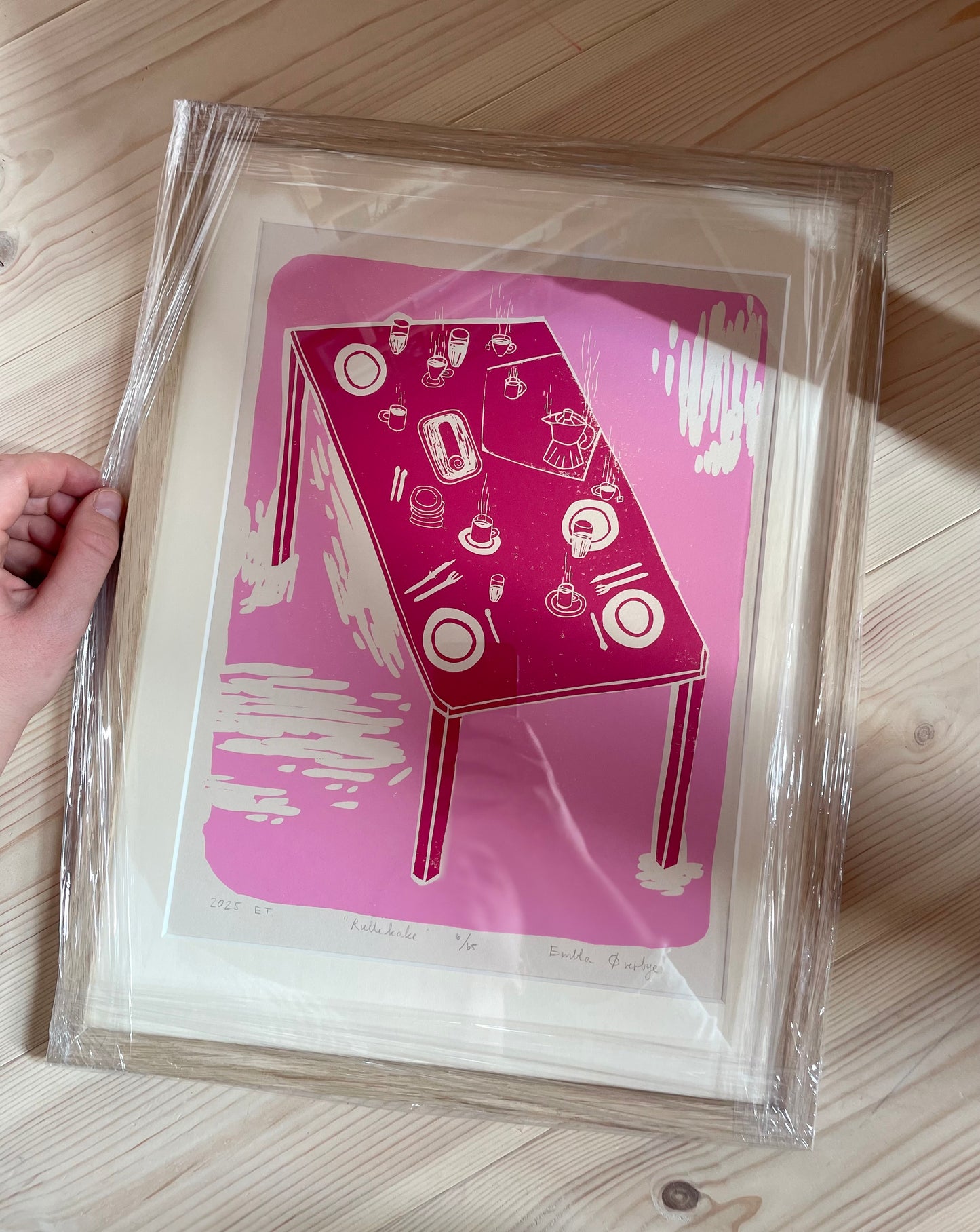 *Innrammet* Rullekake - Originalt linosnitt