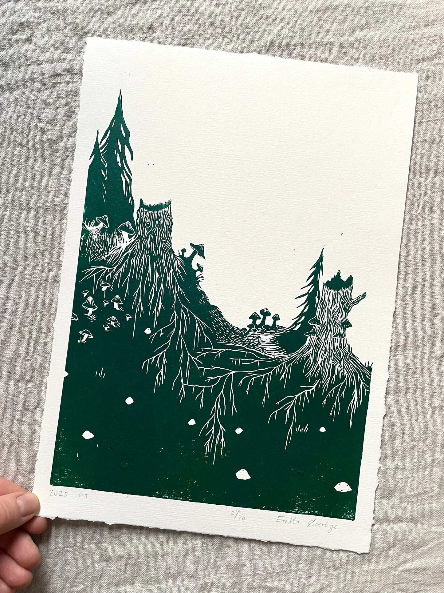 Rotfast - flere farger - Originalt linosnitt