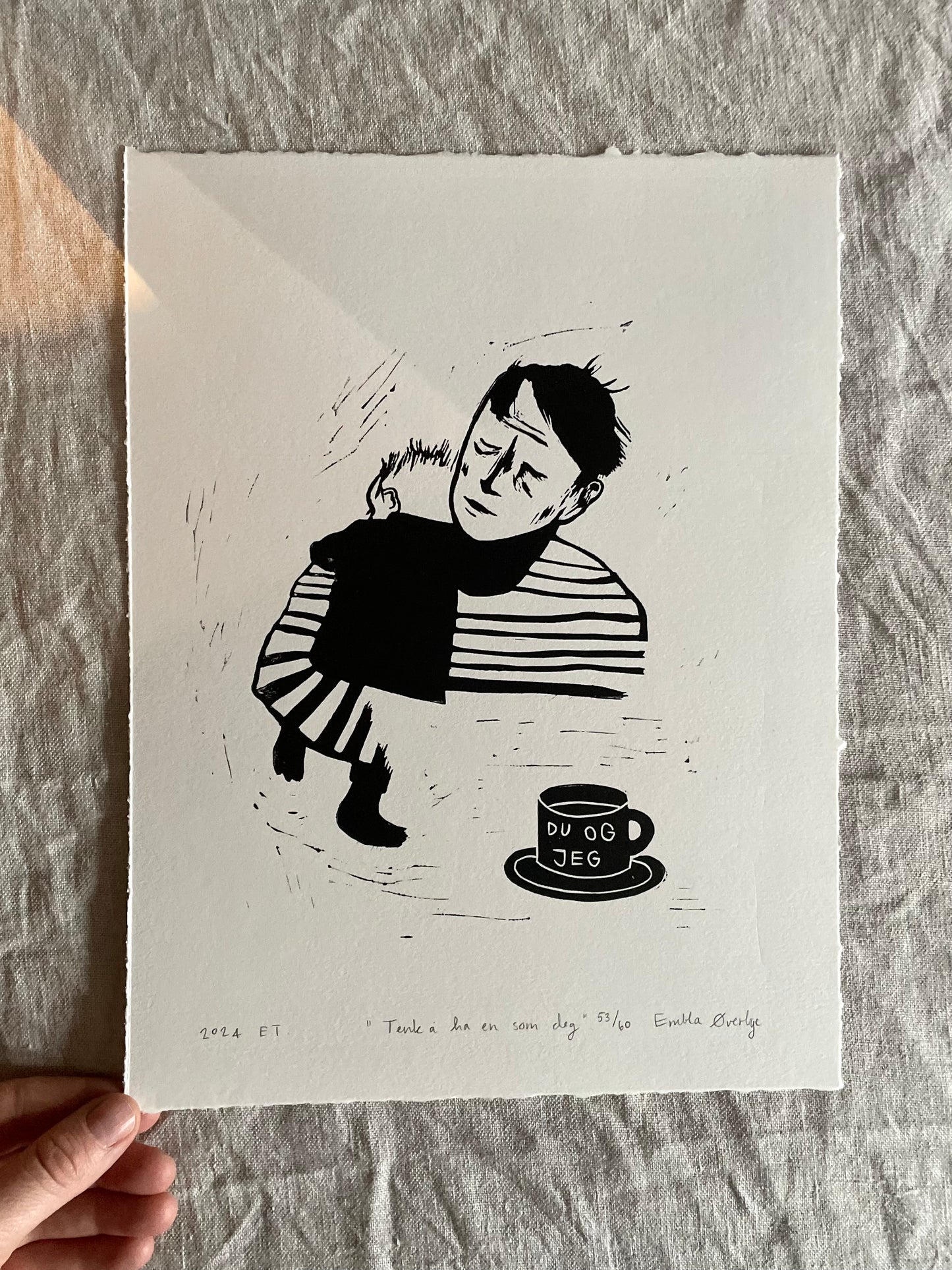 Tenk å ha en som deg - mørk brun/svart - Originalt linosnitt