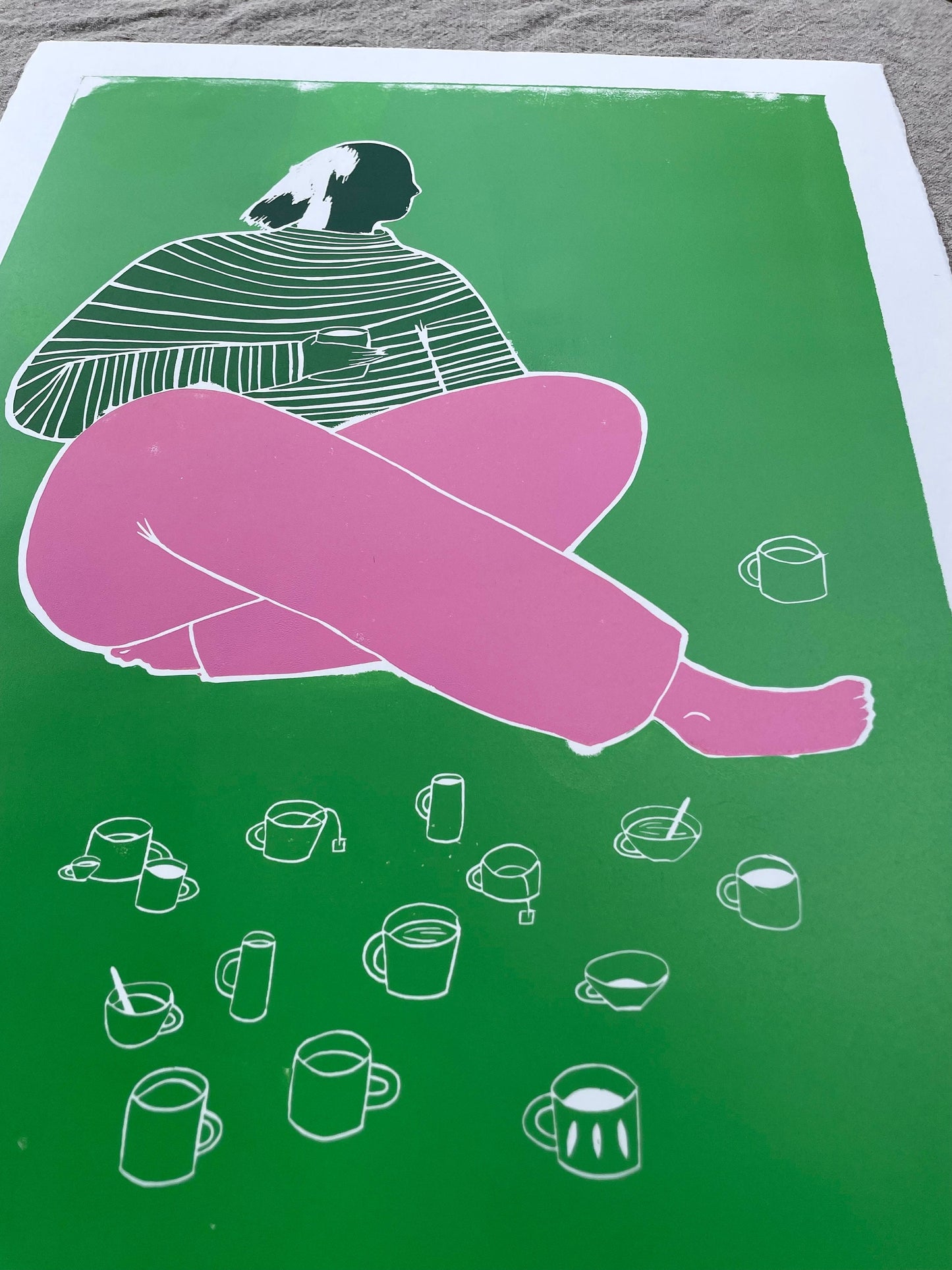 Teller kaffekopper - Originalt linosnitt