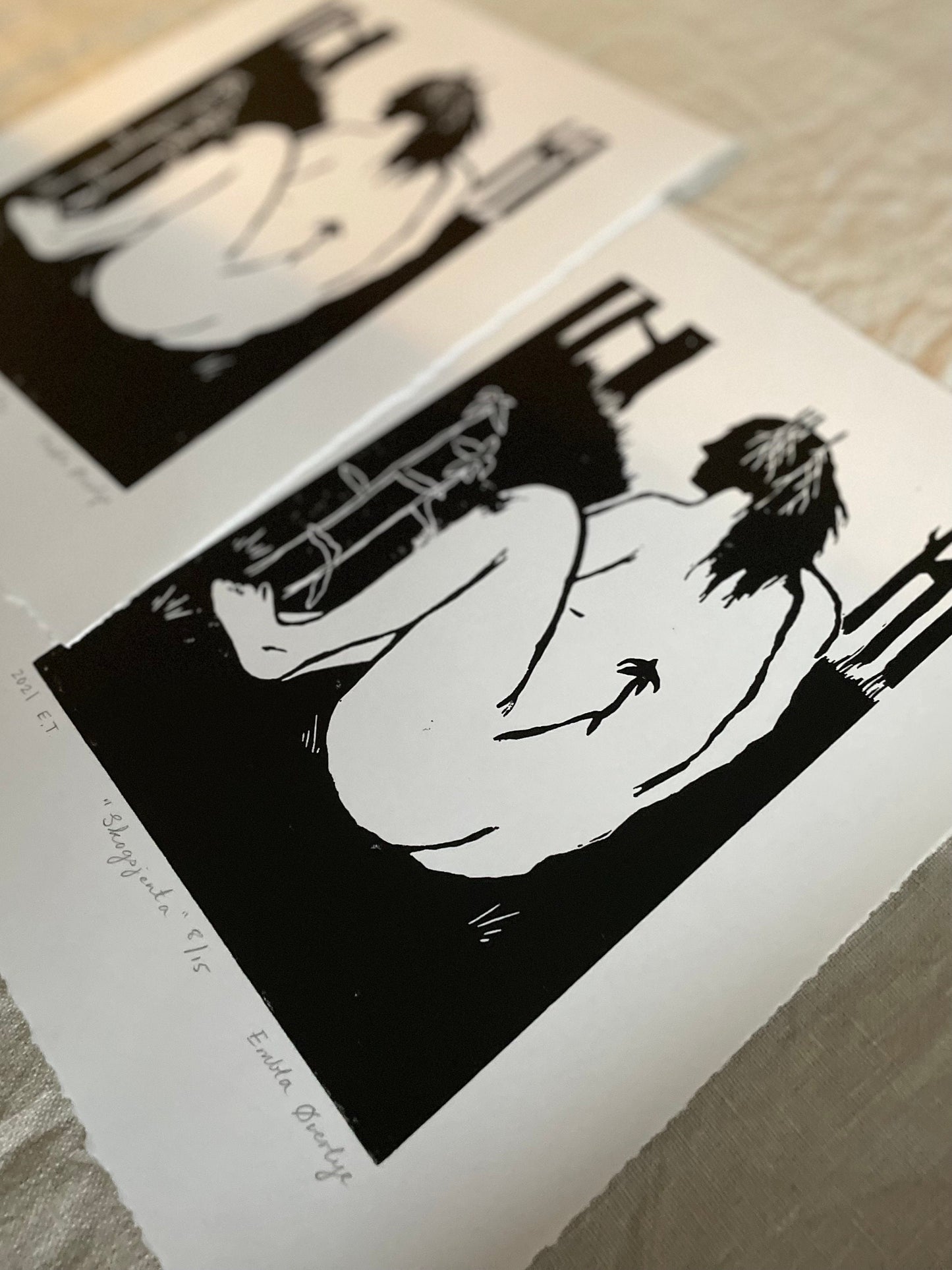 Skogsjenta - Originalt linosnitt