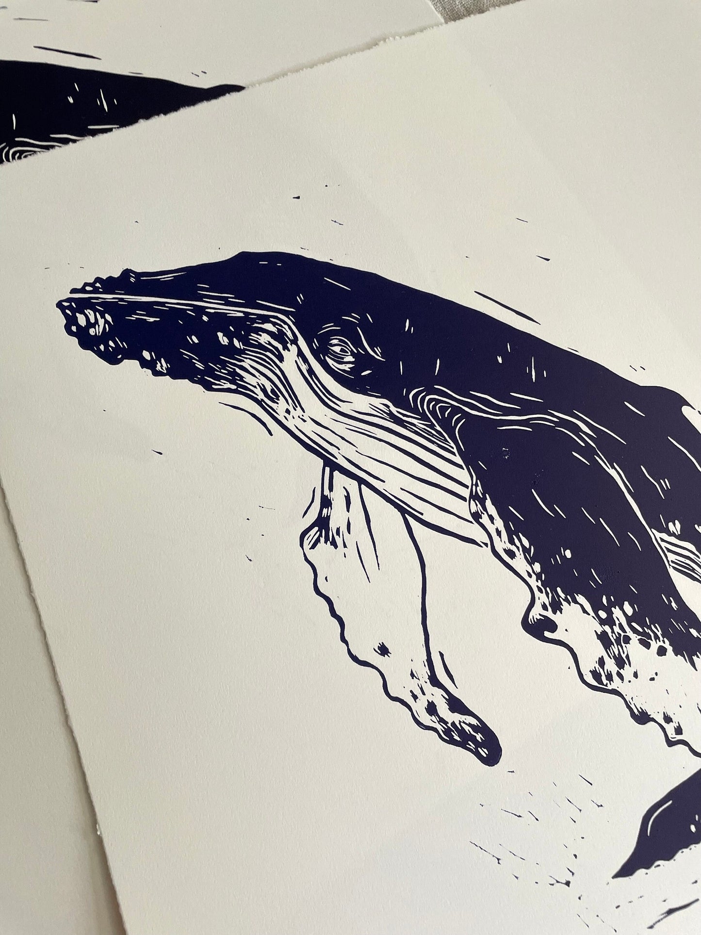 Knølhval - teal/svart - Originalt linosnitt