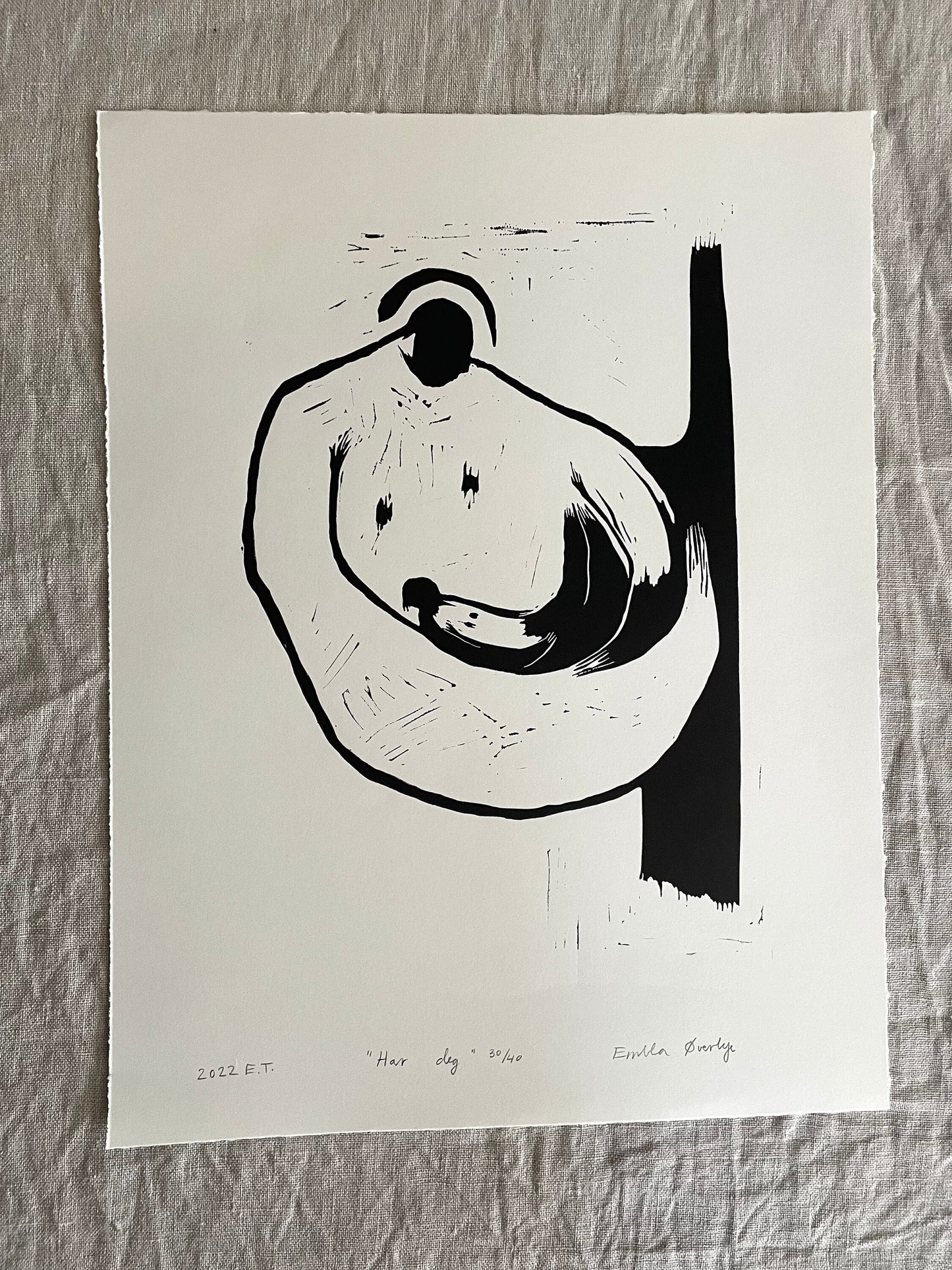 Har deg - grønn/svart - Originalt linosnitt