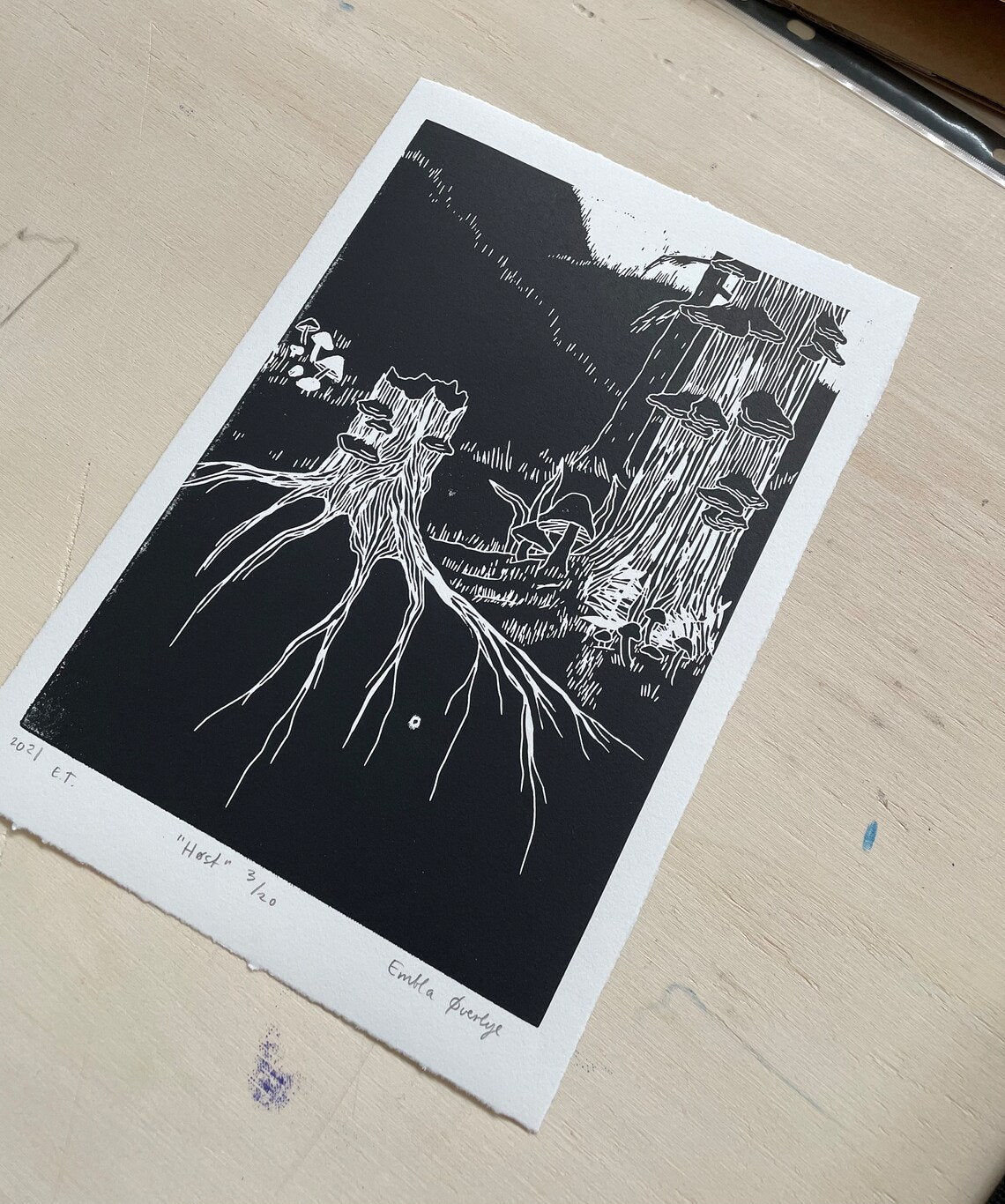 Høst - rosa/svart - Originalt linosnitt