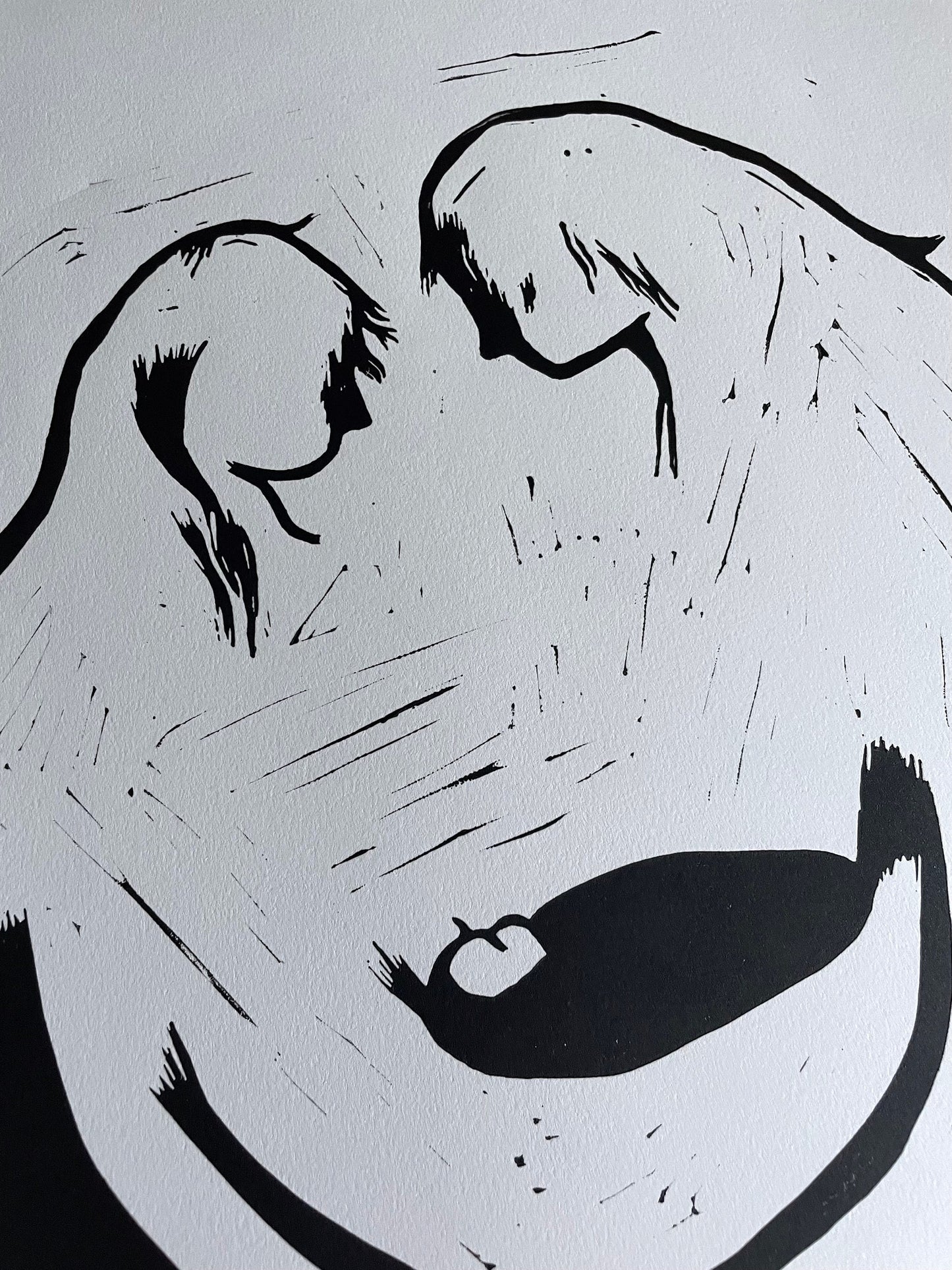 Familien - Originalt linosnitt