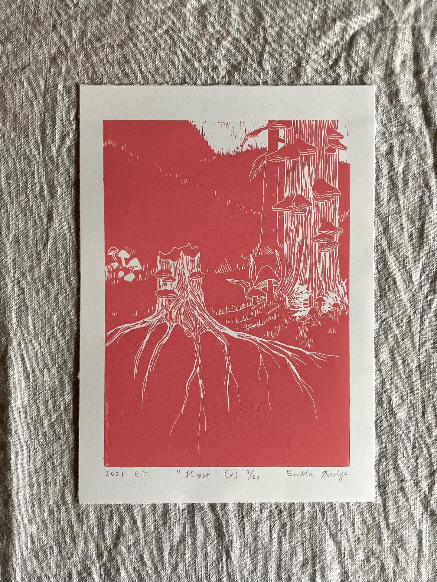 Høst - rosa/svart - Originalt linosnitt