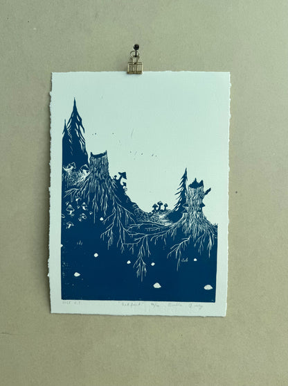 Rotfast - flere farger - Originalt linosnitt