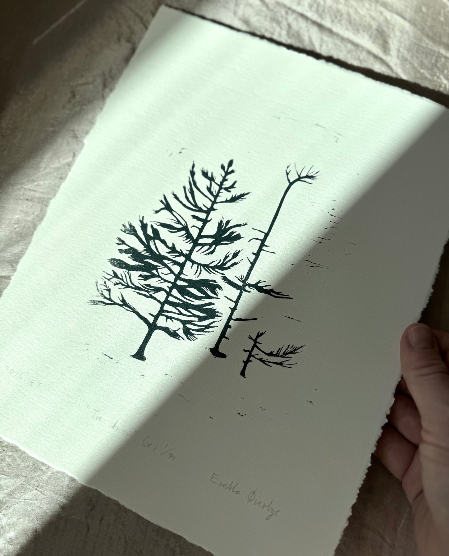 Tre trær (v) - Originalt linosnitt