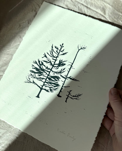 Tre trær (v) - Originalt linosnitt