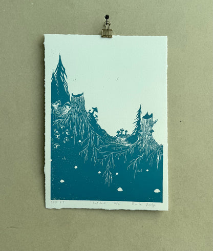 Rotfast - flere farger - Originalt linosnitt