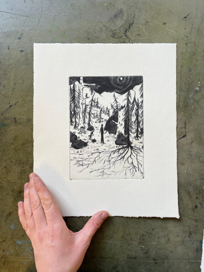 *Innrammet* Night Stroll - Originalt koldnålstrykk