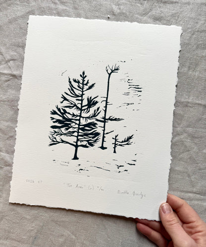 Tre trær (v) - Originalt linosnitt
