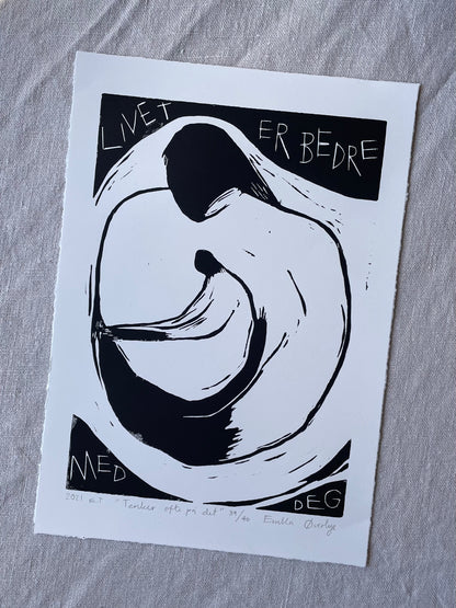 Tenker ofte på det - blå/svart - Originalt linosnitt