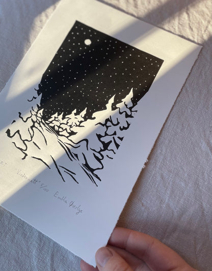 Vinternatt - Originalt linosnitt