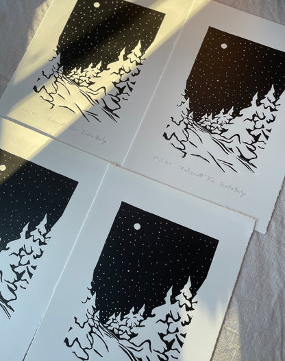 Vinternatt - Originalt linosnitt