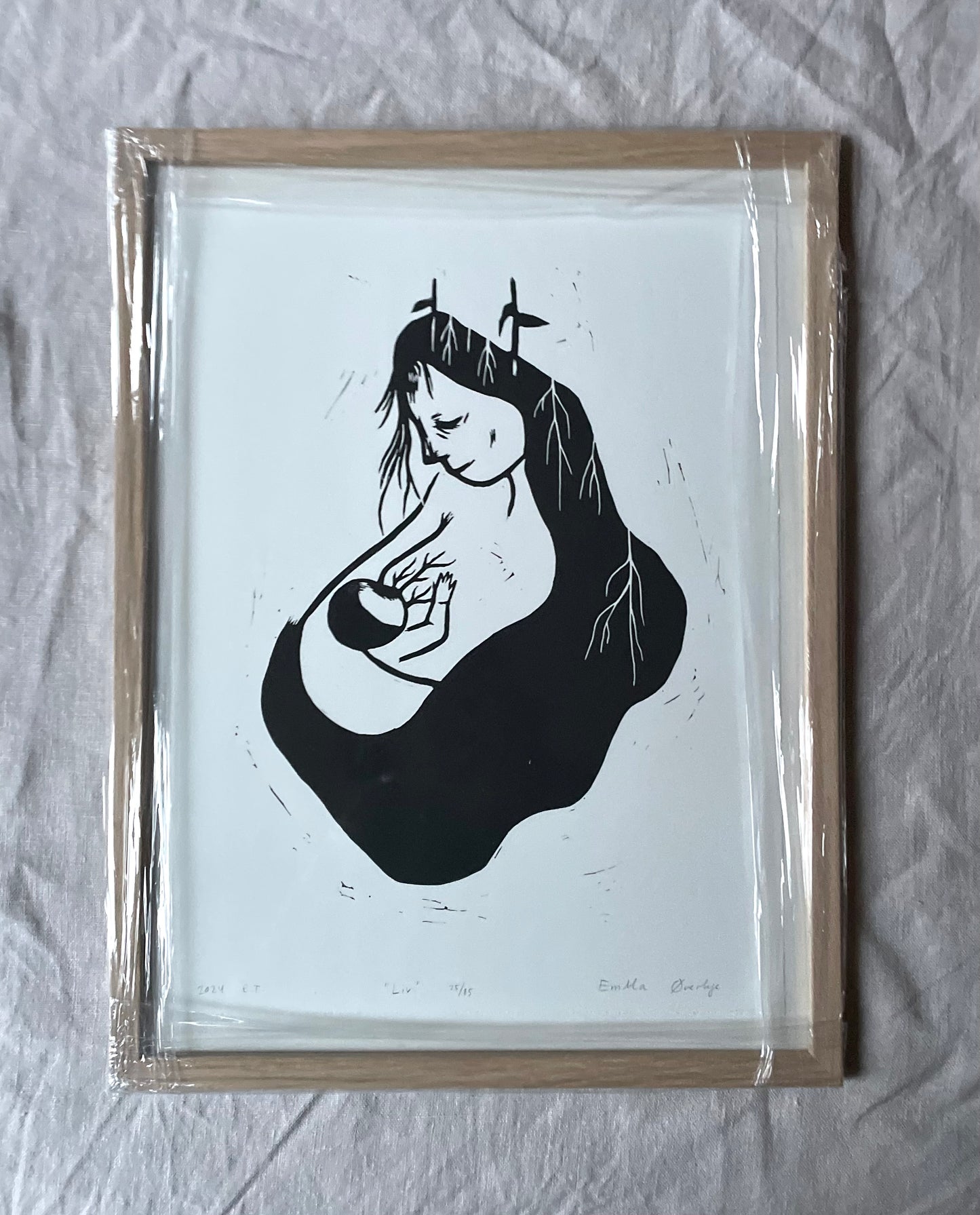 *Innrammet* Liv - Originalt linosnitt