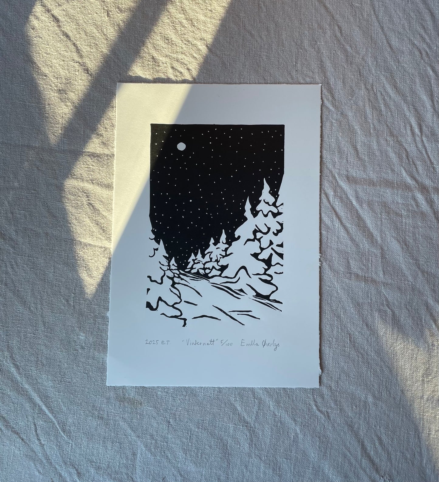 Vinternatt - Originalt linosnitt