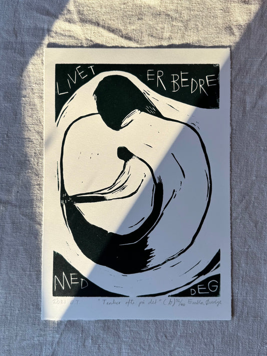 Tenker ofte på det - dyp blå - Originalt linosnitt