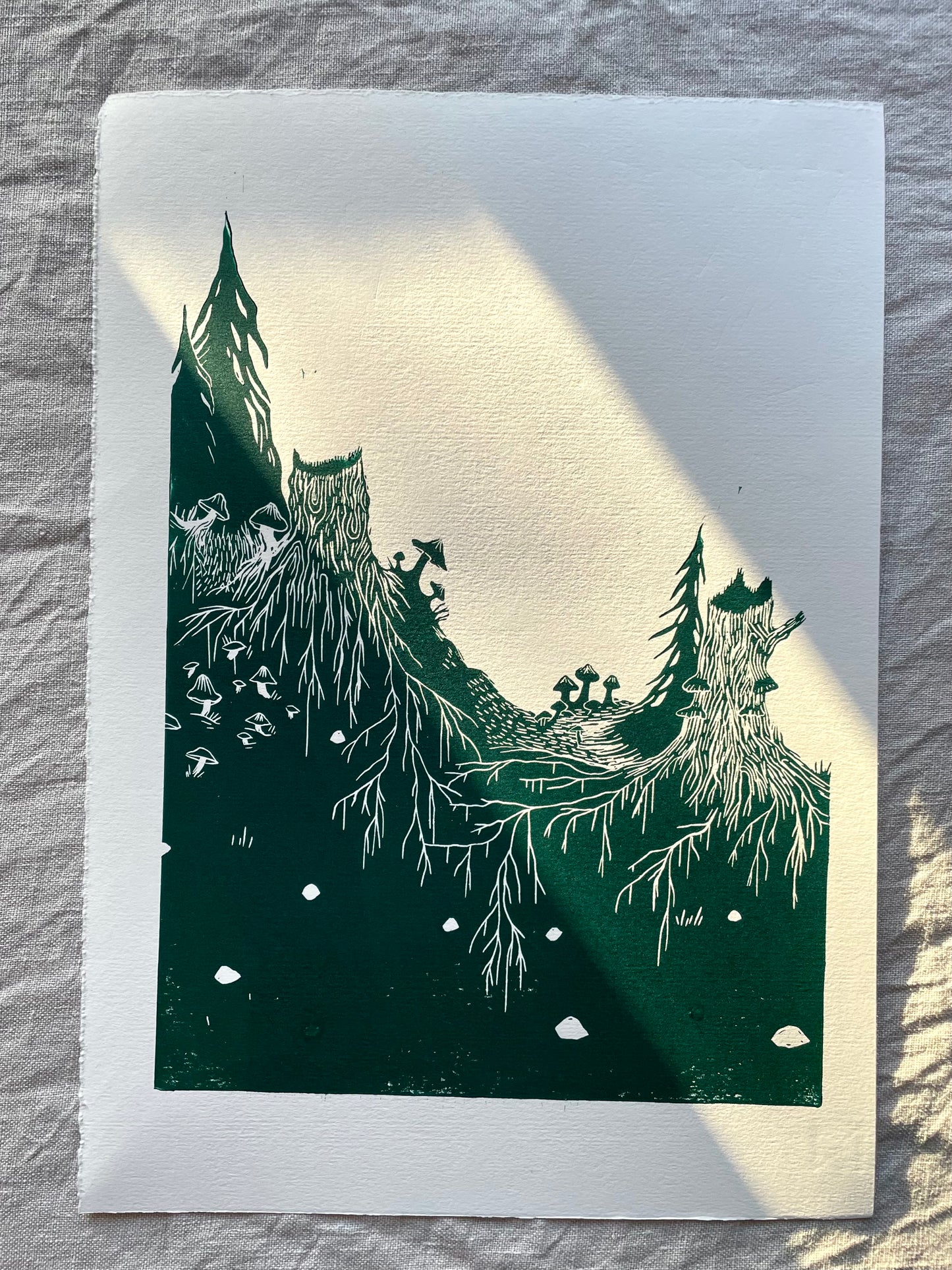 *Innrammet* Rotfast - Originalt linosnitt