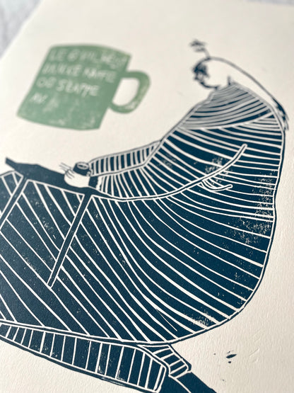 Kaffekjerring - originalt linosnitt