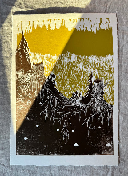 Mot Sinober - flere farger - Originalt linosnitt