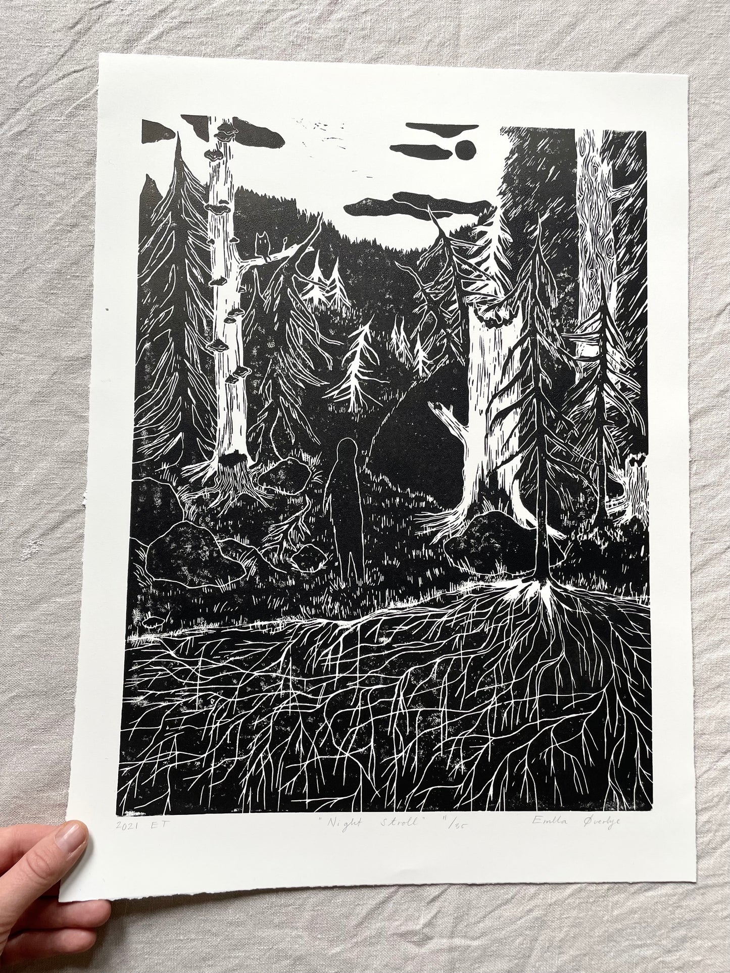 Night Stroll - Originalt linosnitt