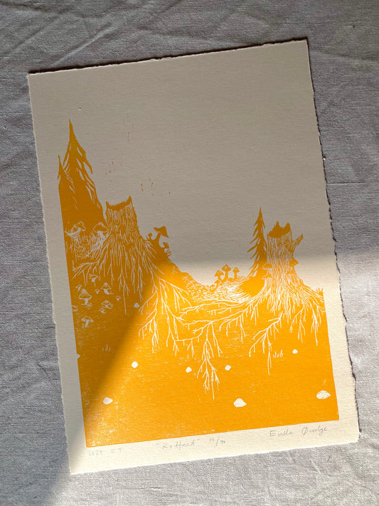 Rotfast - flere farger - Originalt linosnitt