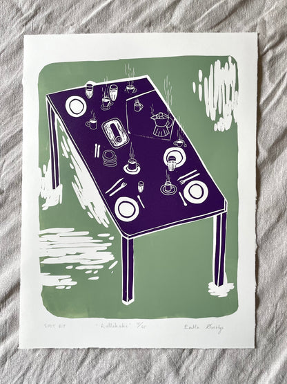 Rullekake - rosa/oransje - Originalt linosnitt