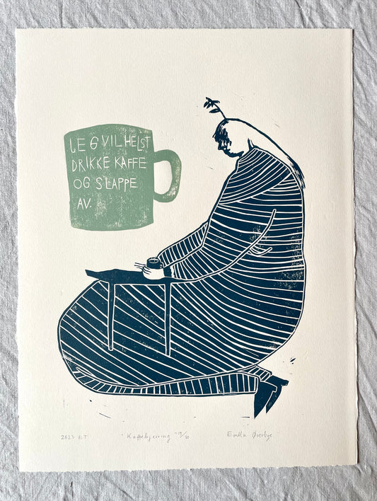 Kaffekjerring - originalt linosnitt