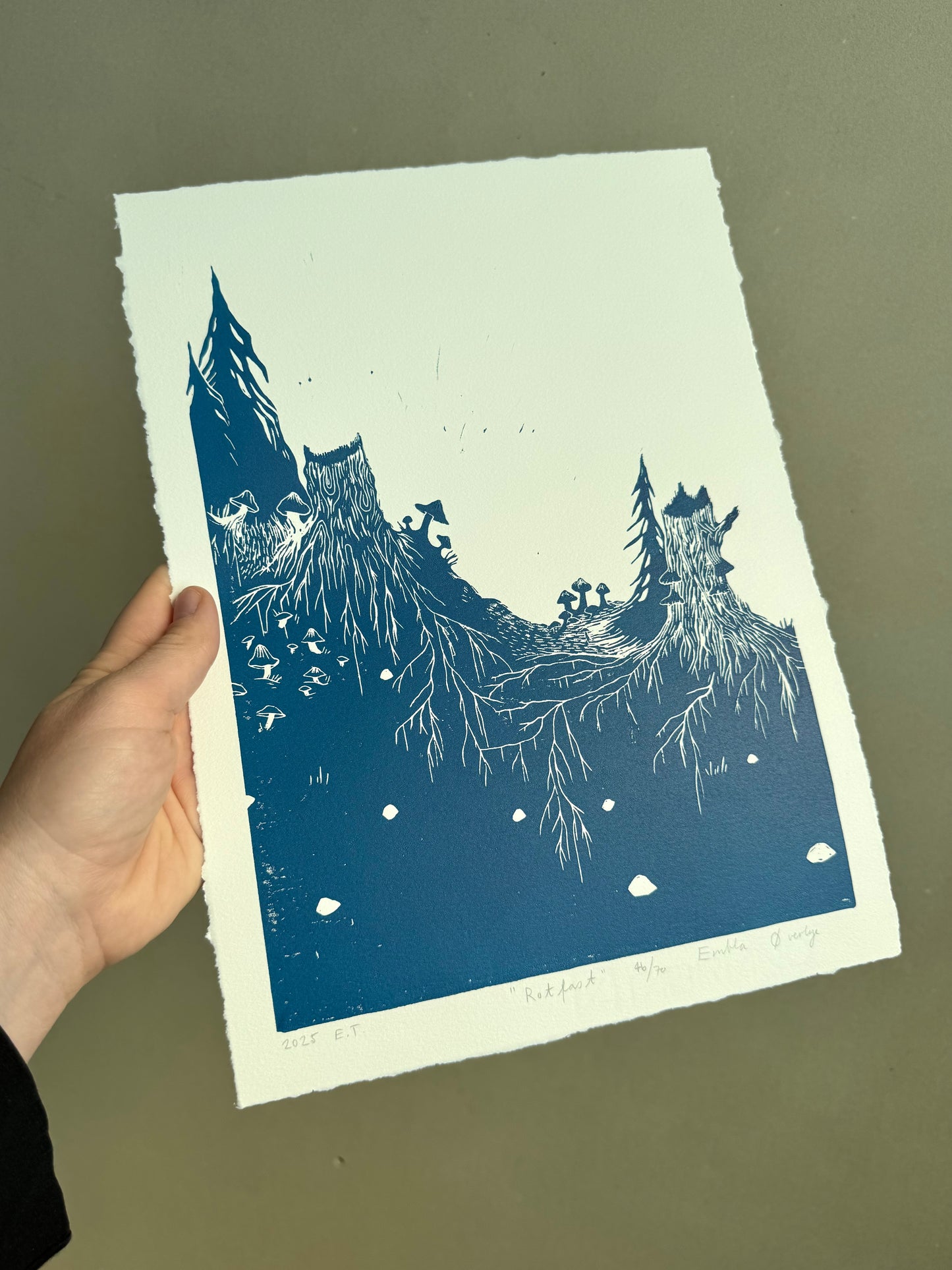 Rotfast - flere farger - Originalt linosnitt