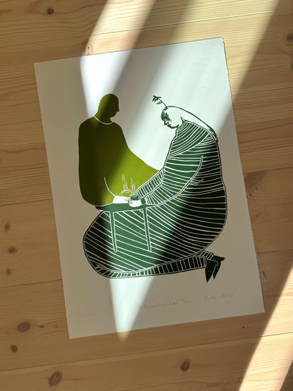 Ettermiddagskaffe - originalt linosnitt