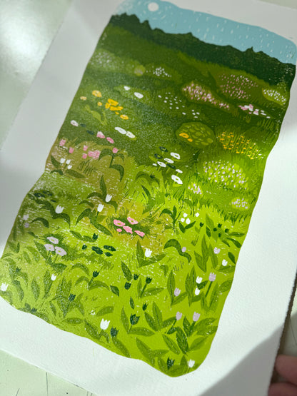 Blomstereng - Originalt reduksjonstrykk med 6 lag