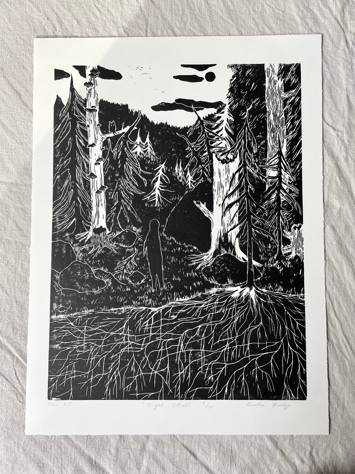 Night Stroll - Originalt linosnitt