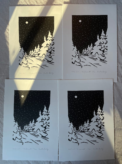 Vinternatt - Originalt linosnitt