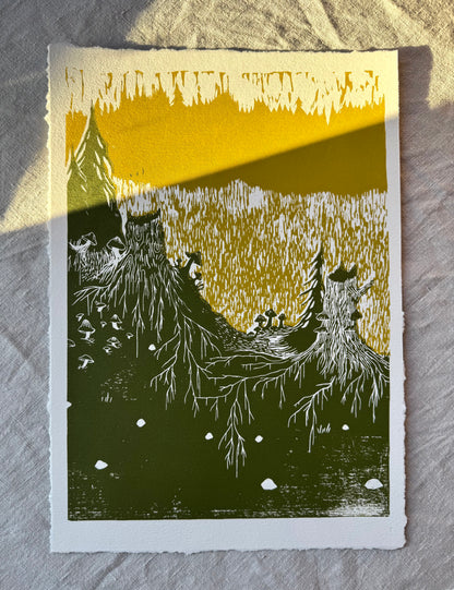 Mot Sinober - flere farger - Originalt linosnitt