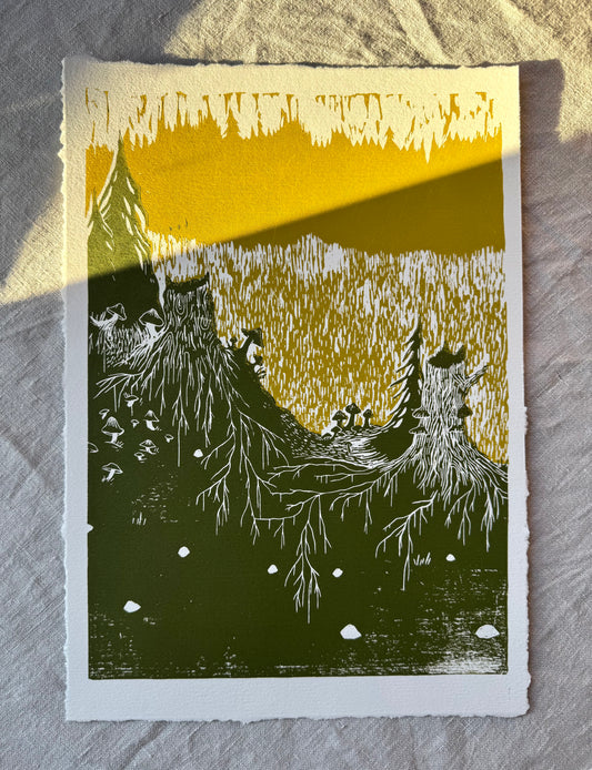 Mot Sinober - flere farger - Originalt linosnitt