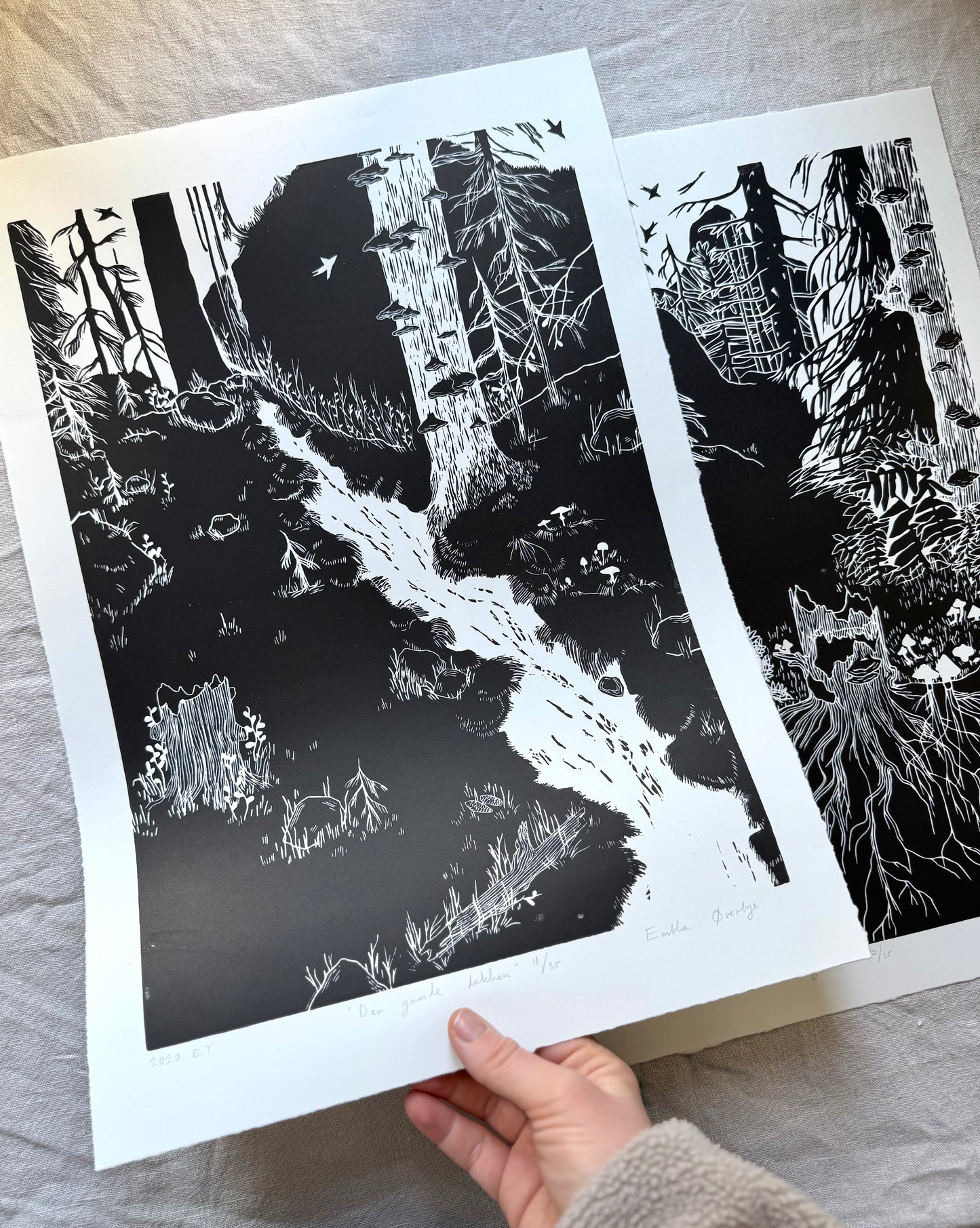 Den gamle bekken - Originalt stort linosnitt