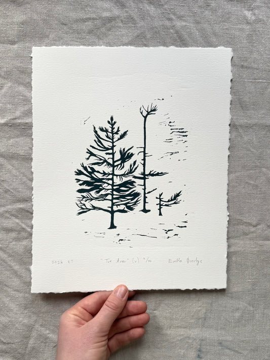 Tre trær (v) - Originalt linosnitt