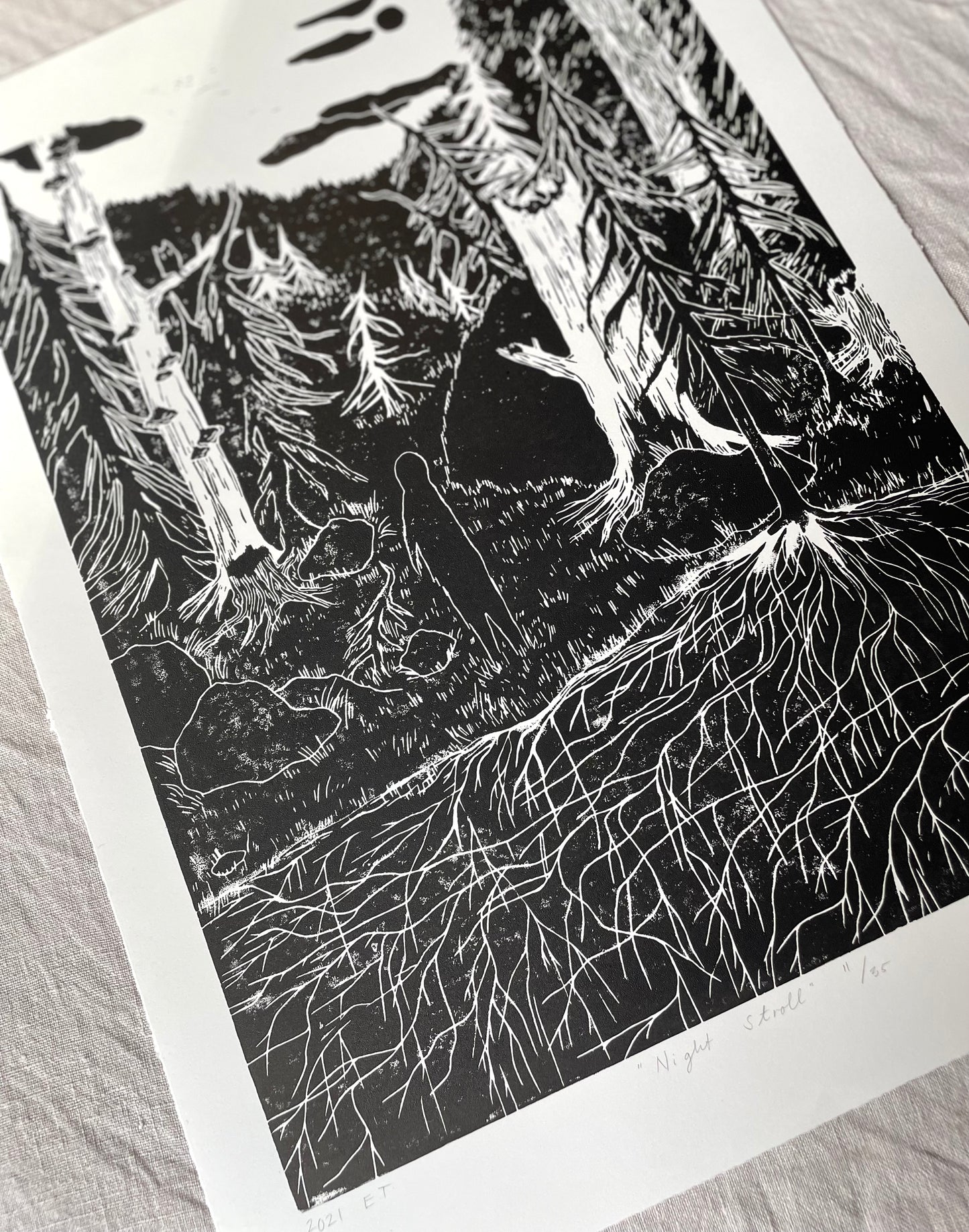 Night Stroll - Originalt linosnitt